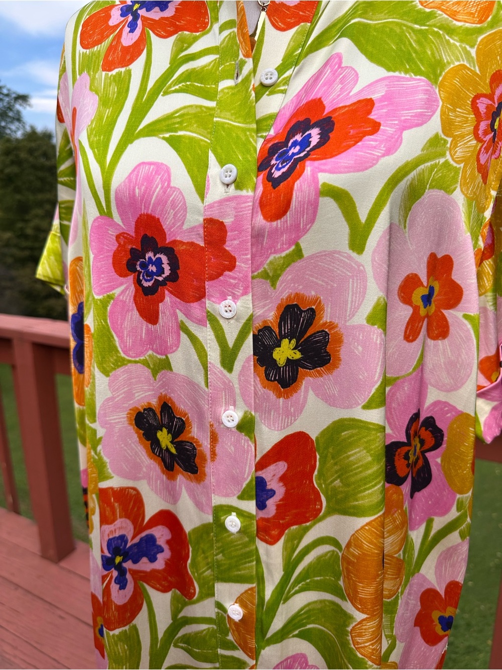 FRNCH Paige Button Front Dress Spicy Garden Creme - Picture 4 of 7